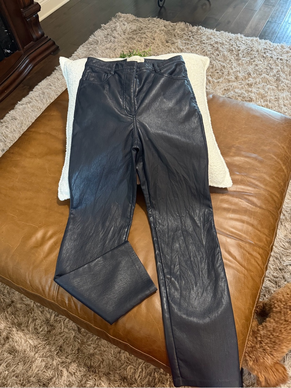 Aritzia Black Faux Leather Straight-Leg Jeans